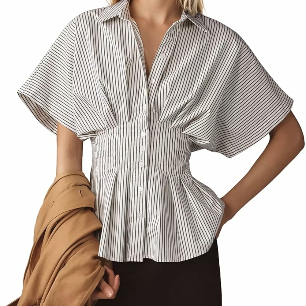 Anthropologie Monochrome Striped Button-Down Blouse